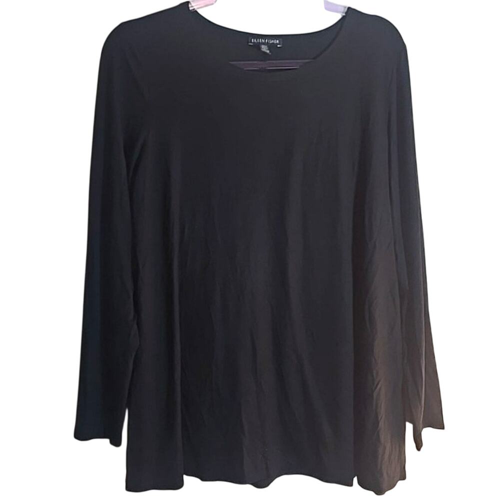Eileen Fisher System Tunic Large Long Sleeve Cozy Warm Winter Classic Black Soft